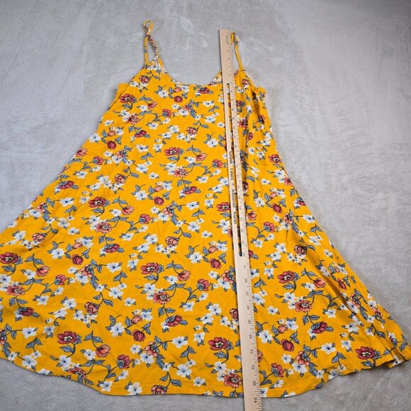 Floral Sundress Size Medium Yellow Flower Print Dress Summer Boho Beach Resort - Picture 7 of 15